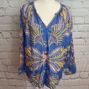 JCrew Light Blue Long Sleeve Tunic with Yellow & Pink Design